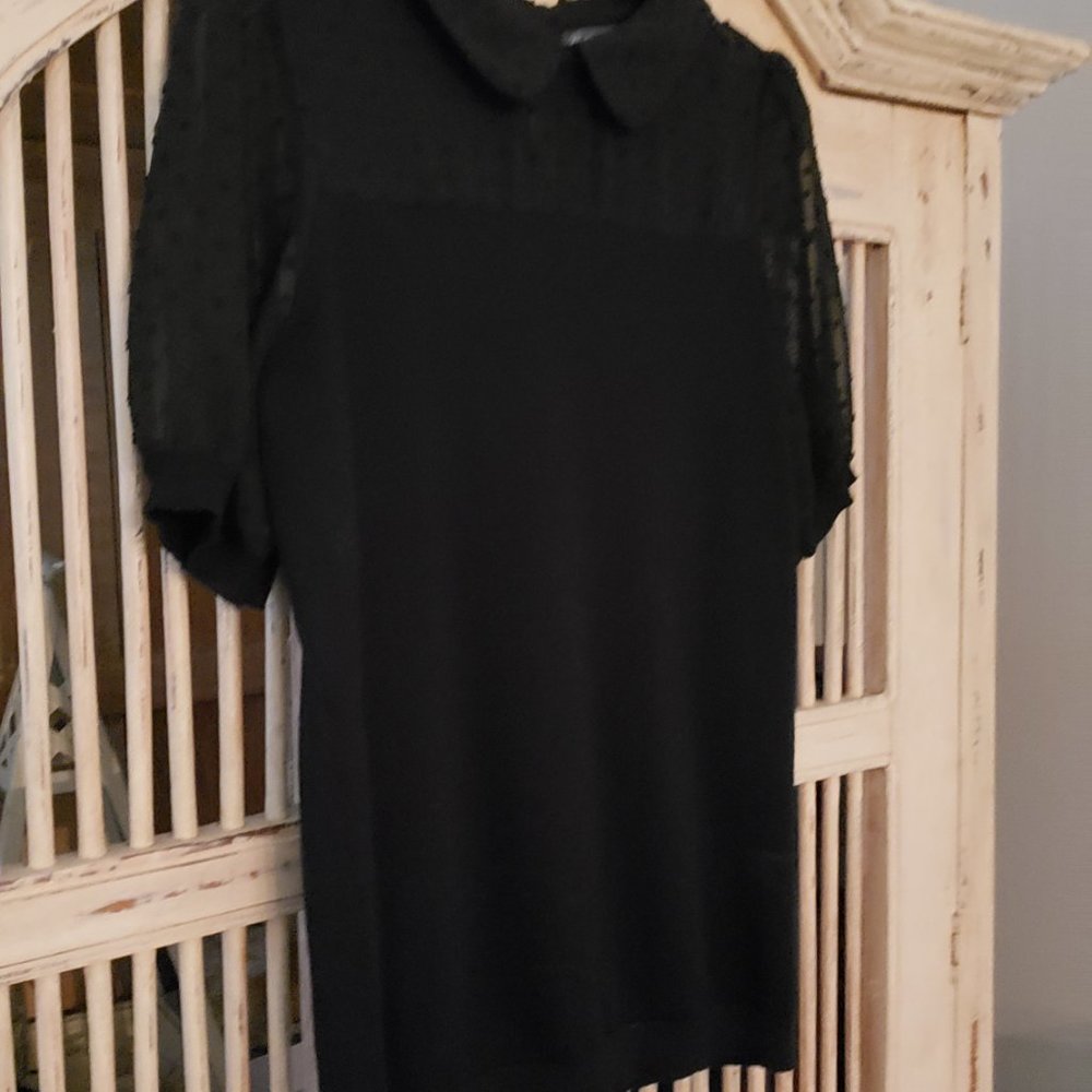 Adrianna Papell short sleeve knit sweater with sheer dot textured chiffon - Picture 12 of 16